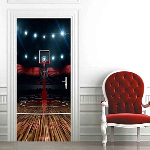 3D Türtapete Türfolie Selbstklebend Türposter Pvc Türaufkleber Fototapeten Basketball Platz 80 X 200 Cm - Kinderzimmer, Küche, Wohnzimmer, Schlafzimmer, Arbeitszimmer, Bürotür, Foto, Tür-Wandaufklebe von PLEETS