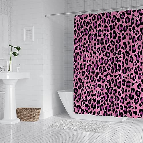 PLEETS Duschvorhänge lila Leopardenmuster Duschvorhang aus Polyester mit 12 Duschvorhangringe Badezimmer Wasserabweisend und Anti-Schimmel waschbare badvorhang 150x180cm von PLEETS