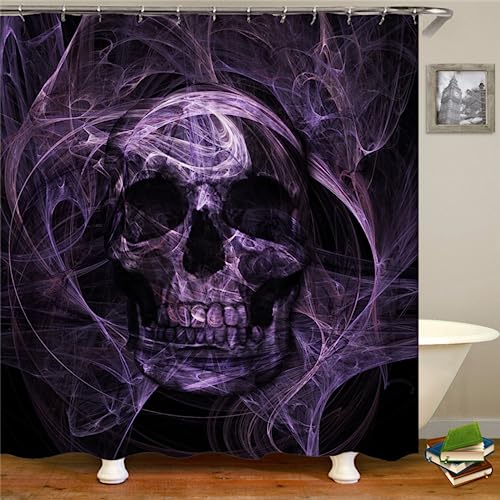 PLEETS Duschvorhänge lila Totenkopf Duschvorhang aus Polyester mit 12 Duschvorhangringe Badezimmer Wasserabweisend und Anti-Schimmel waschbare badvorhang 150x180cm von PLEETS