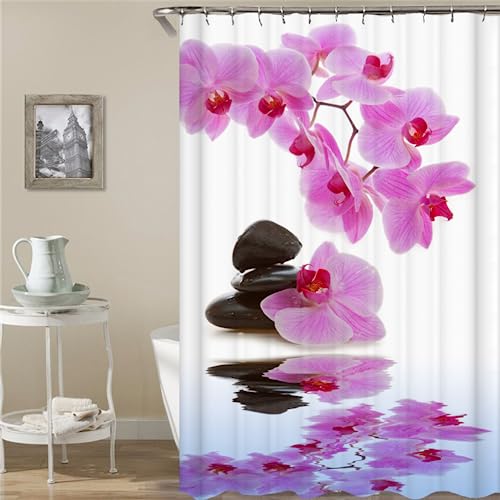 PLEETS Duschvorhang 180x220 cm Fuchsia-Orchidee Shower Curtain Polyestergewebe, Wasserdicht, Badezimmervorhänge, Duschvorhänge, Schimmelresistent, Bad Vorhang von PLEETS