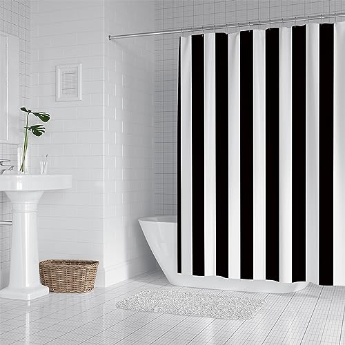 PLEETS Duschvorhang 180x220 cm Schwarze und weiße Streifen Shower Curtain Polyestergewebe, Wasserdicht, Badezimmervorhänge, Duschvorhänge, Schimmelresistent, Bad Vorhang von PLEETS