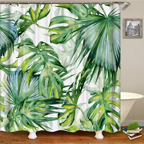 PLEETS Duschvorhang 180x220 cm grünes Pflanzenblatt Shower Curtain Polyestergewebe, Wasserdicht, Badezimmervorhänge, Duschvorhänge, Schimmelresistent, Bad Vorhang von PLEETS