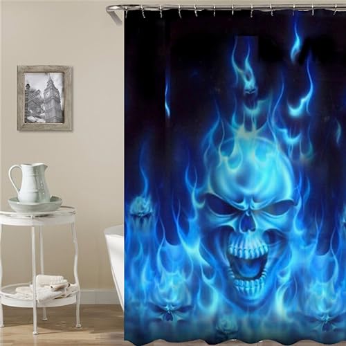 PLEETS Duschvorhang Blauer Totenkopf Duschvorhänge 180x180cm Badewanne-Vorhang Anti-Schimmel Wasserabweisende Shower Curtains mit Ringen Waschbare Badezimmer-Vorhänge von PLEETS