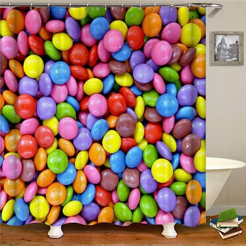 PLEETS Duschvorhang Bunte Bonbons Duschvorhänge 180x180cm Badewanne-Vorhang Anti-Schimmel Wasserabweisende Shower Curtains mit Ringen Waschbare Badezimmer-Vorhänge von PLEETS