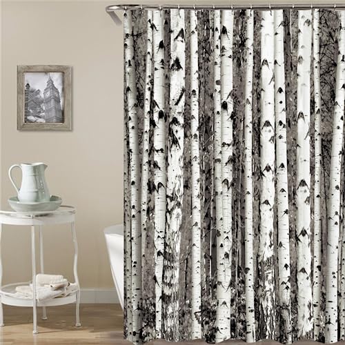 PLEETS Duschvorhang weiße Birke Duschvorhänge 180x180cm Badewanne-Vorhang Anti-Schimmel Wasserabweisende Shower Curtains mit Ringen Waschbare Badezimmer-Vorhänge von PLEETS