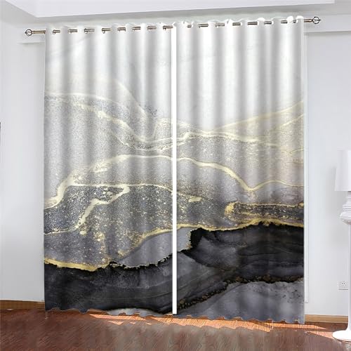 PLEETS Gardinen Wohnzimmer Verdunkelungsvorhang Marmor goldene Textur Vorhang Blickdicht mit Ösen, für Schlafzimmer Kinderzimmer Wohnzimmer Dekoration 2 x B140 x H245cm von PLEETS