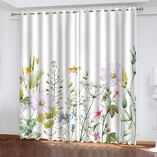 PLEETS Gardinen Wohnzimmer Verdunkelungsvorhang Pflanzen und Blumen Vorhang Blickdicht mit Ösen, für Schlafzimmer Kinderzimmer Wohnzimmer Dekoration 2 x B140 x H245cm von PLEETS