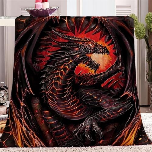 PLEETS Kuscheldecke Flanell Fleecedecke Anime roter Drache Microfaser Decke 130 x 170cm, Flauschige Decke, Bequeme Decke Sofadecke Reisedecke, 3D Digitaldruck Decke von PLEETS