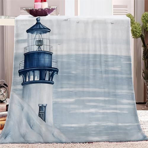 PLEETS Kuscheldecke Flanell Fleecedecke Leuchtturm und Ozean Microfaser Decke 130 x 170cm, Flauschige Decke, Bequeme Decke Sofadecke Reisedecke, 3D Digitaldruck Decke von PLEETS