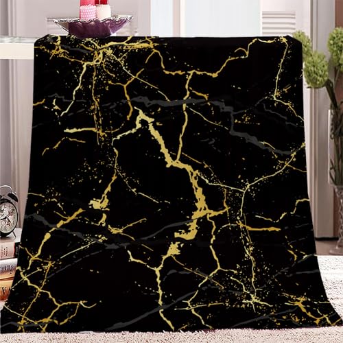 PLEETS Kuscheldecke Flanell Fleecedecke Marmor schwarz-goldene Textur Microfaser Decke 130 x 170cm, Flauschige Decke, Bequeme Decke Sofadecke Reisedecke, 3D Digitaldruck Decke von PLEETS