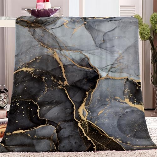 PLEETS Kuscheldecke Flanell Fleecedecke Marmorschwarzgoldmuster Microfaser Decke 130 x 170cm, Flauschige Decke, Bequeme Decke Sofadecke Reisedecke, 3D Digitaldruck Decke von PLEETS