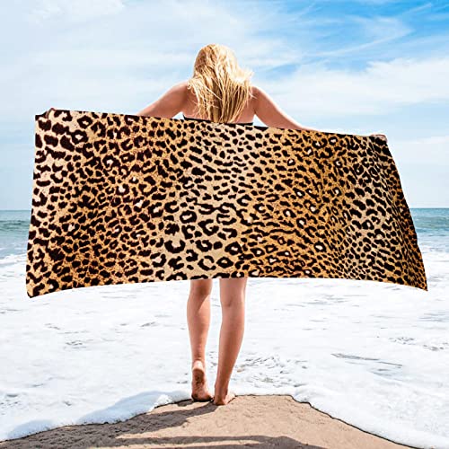 PLEETS Mikrofaser Handtuch 90 x 180cm Brauner Leopardendruck Strandtuch Weich Duschtuch Ultraleicht Handtuch Saugfähig Schnelltrocknend Badetücher für Schwimmen Strand Reise Sport Fitness von PLEETS