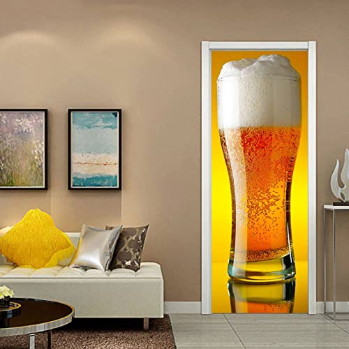 PLEETS Türaufkleber Türtapete Gelbes Bier Türbilder Selbstklebend Türposter Fototapete Wasserdichte Abnehmbare Tapete Vinyl Tür Aufkleber Schlafzimmer Badezimmer 80 x 210cm von PLEETS