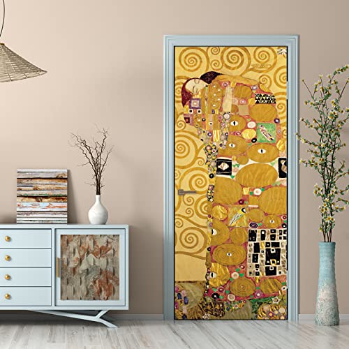 PLEETS Türaufkleber Türtapete Klimt-Kuss Türbilder Selbstklebend Türposter Fototapete Wasserdichte Abnehmbare Tapete Vinyl Tür Aufkleber Schlafzimmer Badezimmer 80 x 210cm von PLEETS