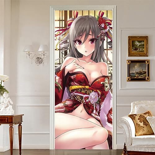 PLEETS Türposter Selbstklebend Tür Aufkleber Wandbilder Anime-Mädchen PVC Wasserdicht Türaufkleber Türtattoo Wohnzimmer Schlafzimmer Home Wanddekorationen Tapete 95 x 215cm von PLEETS