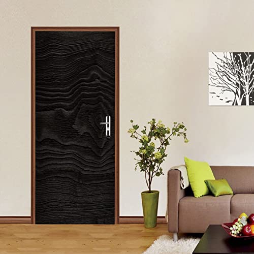 PLEETS Türposter Selbstklebend Tür Aufkleber Wandbilder Schwarze Holzmaserung PVC Wasserdicht Türaufkleber Türtattoo Wohnzimmer Schlafzimmer Home Wanddekorationen Tapete 95 x 215cm von PLEETS