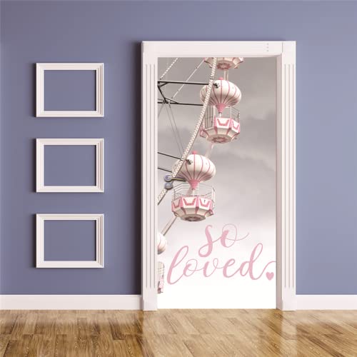 PLEETS Türtapete selbstklebend TürPoster Riesenrad-Motiv Türaufkleber 77 x 200cm Türfolie Poster Fototapete Tapete Aufkleber DIY Wandbild PVC Wasserdichte Tapete von PLEETS