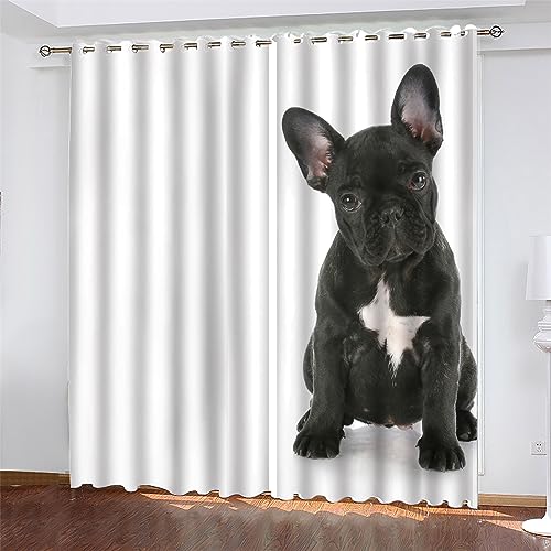 PLEETS Verdunklungsvorhänge Französische Bulldogge Gardinen 2er Set Kinder Vorhang Blickdicht Schal, Gardine Blickdichte mit Ösen, 3D Printing Verdunkelungsvorhang B75 x H166 cm von PLEETS