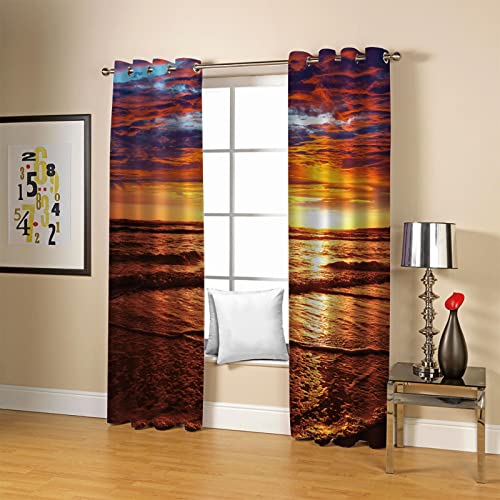 PLEETS Vorhang Blick auf das Meer bei Sonnenuntergang Gardinen mit ösen Verdunkelungsvorhang 2er Set für Schlafzimmer Kinderzimmer Wohnzimmer Dekoration B117 x H138 cm von PLEETS