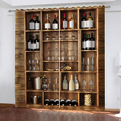 PLEETS Vorhang Vintage Weinregal Gardinen mit ösen Verdunkelungsvorhang 2er Set für Schlafzimmer Kinderzimmer Wohnzimmer Dekoration B117 x H138 cm von PLEETS