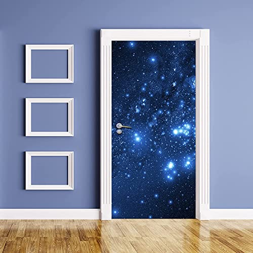 Türaufkleber Türfolie Selbstklebend Blauer Sternenhimmel Galaxie Universum 95 X 215 Cm Türaufkleber Türtapete Selbstklebende 3D Wohnzimmer Schlafzimmer Wasserdicht Fototapete Türfolie Poster Tapete - von PLEETS