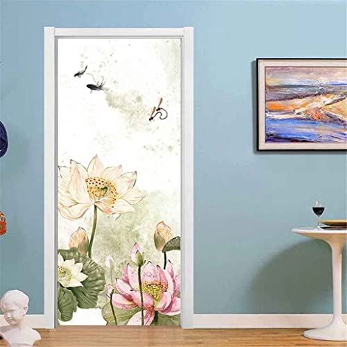 Türtapete Selbstklebend Blume Rosa Lotus 77 X 200 Cm Türtapete Selbstklebend Türposter,Fototapete Selbstklebend 3D Pvc Türaufkleber Diy Türbild,Türfolie Poster Tapete - Kinderzimmer Wohnzimmer Küche von PLEETS