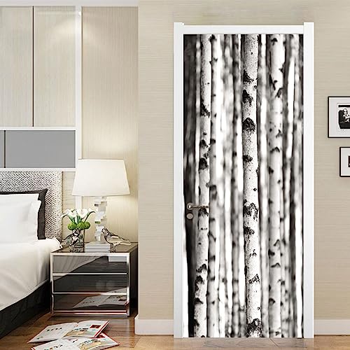 Türtapete selbstklebend TürPoster Schwarze und weiße Birke Türaufkleber 77 x 200cm Türfolie Poster Fototapete Tapete Aufkleber DIY Wandbild PVC Wasserdichte Tapete von PLEETS