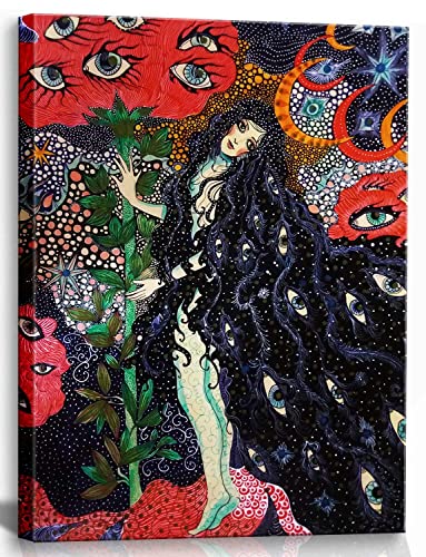 Mädchen Blumen Augen Hippie Psychedelic Vintage Spaß Coole Farbe Poster Wandkunst Geheimnis Pflanzen Stern Malerei Druck Kunst Wanddekor Schlafzimmer Wohnzimmer Wohnung Teen Wohnheim Ungerahmt 40,6 x von PLFKLI