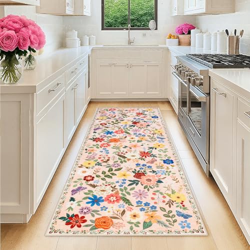 Läufer für den Eingangsbereich: 5 x 15 cm, rutschfest, waschbar, ultradünn, weich, floraler Teppich, Innenboden, schmutzabweisend, Teppiche für Flur, Schlafzimmer, Küche, Waschküche, Badezimmer von PLHXFR