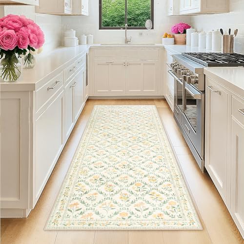Läufer für den Eingangsbereich: 5 x 15 cm, rutschfest, waschbar, ultradünn, weich, floraler Teppich, Innenboden, schmutzabweisend, Teppiche für Flur, Schlafzimmer, Küche, Waschküche, Badezimmer von PLHXFR