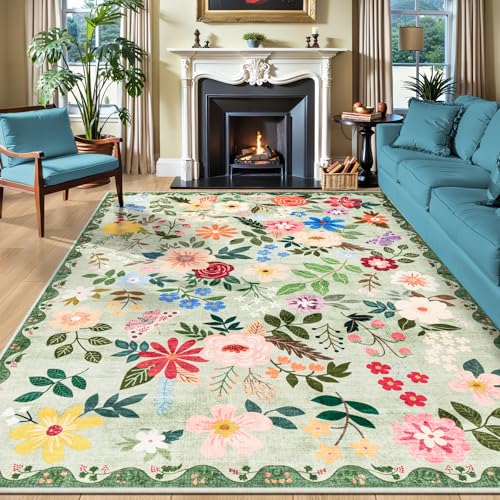 Teppich für Wohnzimmer, 25,4 x 30,5 cm, waschbar, Vintage, groß, weich, Boho, rutschfest, für den Innenbereich, schmutzabweisend, Niederflor-Teppiche für Schlafzimmer, Esszimmer, Bauernhaus von PLHXFR