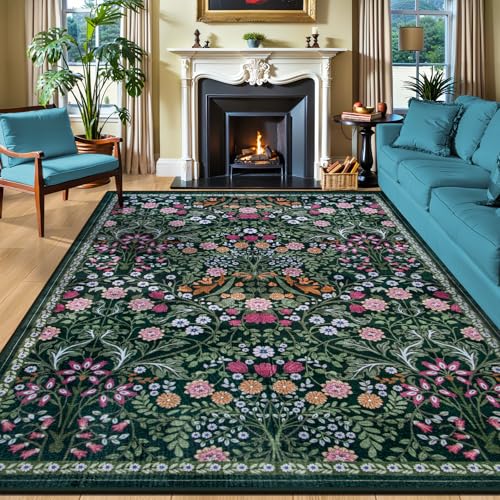 Teppich für Wohnzimmer, 25,4 x 30,5 cm, waschbar, Vintage, groß, weich, Boho, rutschfest, für den Innenbereich, schmutzabweisend, Niederflor-Teppiche für Schlafzimmer, Esszimmer, Bauernhaus von PLHXFR