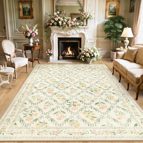 Teppich für Wohnzimmer, 25,4 x 30,5 cm, waschbar, Vintage, groß, weich, Boho, rutschfest, schmutzabweisend, Niederflor-Teppiche für Schlafzimmer, Esszimmer, Bauernhaus, Kinderzimmer, Flur, Zuhause von PLHXFR