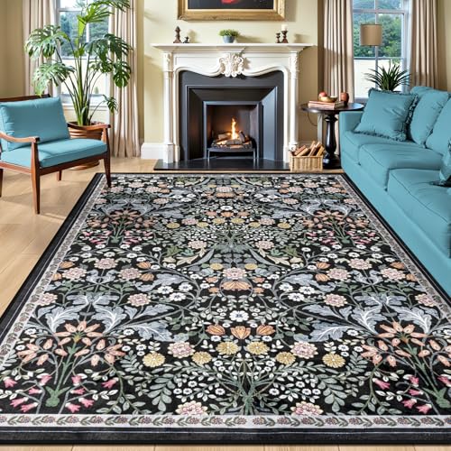 Teppiche für Wohnzimmer, 20,3 x 25,4 cm, Blumenmuster, waschbar, Vintage, groß, weich, Boho, rutschfest, schmutzabweisend, Niederflor-Teppiche für Schlafzimmer, Esszimmer, Bauernhaus, Kinderzimmer von PLHXFR