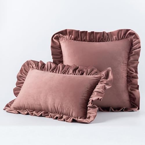 Einfarbig Dekoration Samt Rüschen Kissen Cove Plüsch Weichen Kissenbezug Für Schlafzimmer Sofa Auto Stuhl Wohnkultur 30x50/45/50 cm von PLIAGE