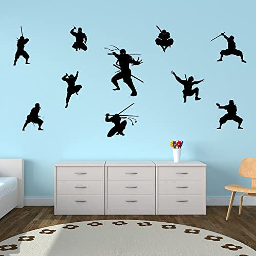 PLIFREAT 10 Stück Samurai Ninja Wandtattoo Jungenzimmer Großes Format Kung Fu Wandaufkleber Kühl Karate Wandsticker für Kinderzimmer Teens Schlafzimmer Taekwondo Schule Dekoration von PLIGREAT