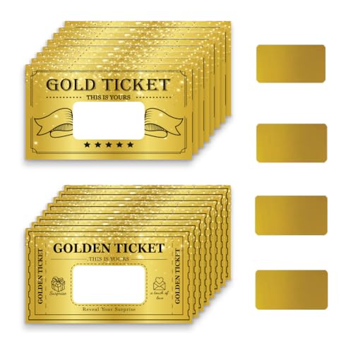PLIGREAT 120 Stück Golden Ticket Rubbelkarten Leere Geschenkgutscheine Rubbellose DIY Coupon Tombola Karten Für Kleine Unternehmen Urlaub Brautdusche Überraschungs Enthüllung Partyzubehör PLIGREAT 120 Stück Golden Ticket Rubbelkarten Leere Geschenkgutscheine Rubbellose DIY Coupon Tombola Karten Für Kleine Unternehmen Urlaub Brautdusche Überraschungs Enthüllung Partyzubehör von PLIGREAT