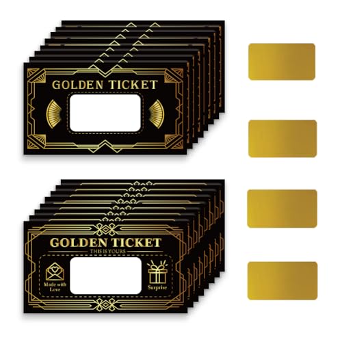 PLIGREAT 120 Stück Golden Ticket Rubbelkarten Schwarze Leere Geschenkgutscheine Rubbellose DIY Coupon Tombola Karten Für Kleine Unternehmen Urlaub Brautdusche Überraschungs Enthüllung Partyzubehör von PLIGREAT