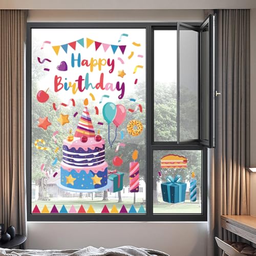 PLIGREAT 2 Blätter Alles Gute zum Geburtstag Fenster Klammern Aquarell Geburtstag Kuchen Band Fenster Aufkleber Abnehmbare Geburtstag Dekoration Aufkleber für Frauen Kinder Party Fenster Glas Dekor von PLIGREAT