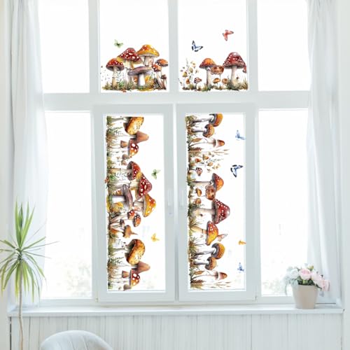 PLIGREAT 2 Blätter Herbst Fenster Aufkleber Aquarell Pilz Schmetterling Fenster Aufkleber Große Größe Abnehmbare Fensteraufkleber für Home Office Schule Klassenzimmer Schlafzimmer Dekoration von PLIGREAT