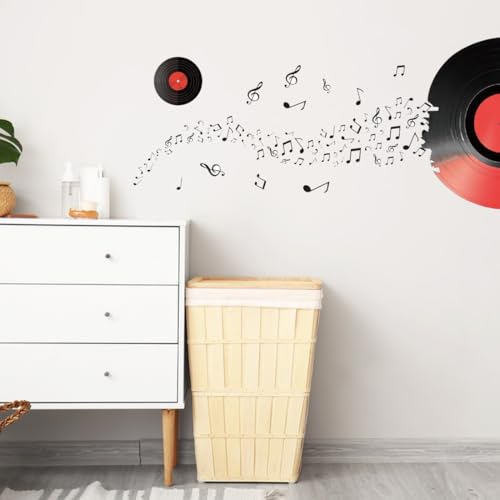 PLIGREAT 2 Blätter Musical Record Notes Wandaufkleber Musikalische Notation mit Disc Wandtattoo Aufkleber abnehmbare Peel and Stick DJ Musik Wanddekoration für Kinderzimmer Schlafzimmer Wohnzimmer von PLIGREAT