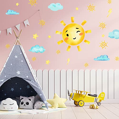 PLIGREAT 2 Blätter Niedliche Bunte Sonne und Wolken Wandtattoos für Kinderzimmer Spielzimmer Schlafzimmer Wohnzimmer Abnehmbare Vinyl Großformat Wandaufkleber Home Indoor Wall Art Decor von PLIGREAT