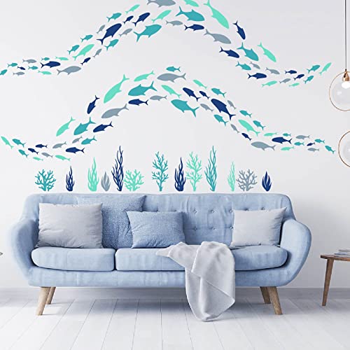 PLIGREAT 2 Blätter Fisch Wandtattoo Kinderzimmer Ozean Thema Wandaufkleber für Badezimmer Wohnzimmer Fenster Dekoration Diy Blaue Meer Welt Home Decor von PLIGREAT