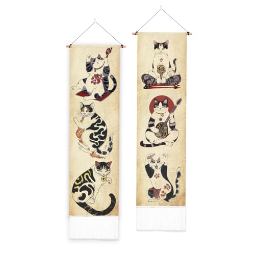 PLIGREAT 2 Packung Vertikaler Wandteppich Im Japanischen Stil Retro Katzen Ästhetik Wandbehang Für Schlafzimmer Wohnzimmer Heimdekoration Langer Schmaler Kunst Wandteppich Mit Quasten PLIGREAT 2 Packung Vertikaler Wandteppich Im Japanischen Stil Retro Katzen Ästhetik Wandbehang Für Schlafzimmer Wohnzimmer Heimdekoration Langer Schmaler Kunst Wandteppich Mit Quasten von PLIGREAT