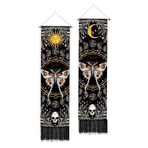 PLIGREAT 2 Packung Vertikaler Wandteppich Mit Motten Sonne Mond Muster Und Quasten Vintage Stil Ästhetischer Wandbehang Für Schlafzimmer Wohnzimmer Büro Heimdekor Langer Schmaler Kunst Wandteppich PLIGREAT 2 Packung Vertikaler Wandteppich Mit Motten Sonne Mond Muster Und Quasten Vintage Stil Ästhetischer Wandbehang Für Schlafzimmer Wohnzimmer Büro Heimdekor Langer Schmaler Kunst Wandteppich von PLIGREAT