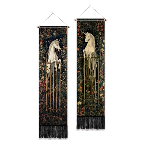 PLIGREAT 2 Packung Wandteppiche Im Vintage Stil Ästhetischer Schmaler Wandteppich Mit Weißem Pferd Und Quasten Vertikaler Wandbehang Mit Blumenmuster Für Schlafzimmer Wohnzimmer Heimdekoration PLIGREAT 2 Packung Wandteppiche Im Vintage Stil Ästhetischer Schmaler Wandteppich Mit Weißem Pferd Und Quasten Vertikaler Wandbehang Mit Blumenmuster Für Schlafzimmer Wohnzimmer Heimdekoration von PLIGREAT