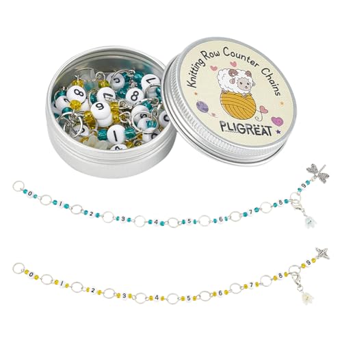 PLIGREAT 2 Pcs Dragonflies Bees Pendant Knitting Row Counter Cute Number Bead Locking Stitch Markers Chain for Easy Count Grandma Mom Gifts Quilting Weaving Sewing Tools DIY Jewelry Making Accessories von PLIGREAT