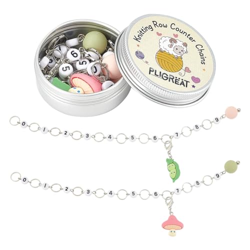 PLIGREAT 2 Pcs Round Bead Knitting Row Counter Cute Pea Mushrooms Pendant Locking Stitch Markers Chain for Easy Count Grandma Mom Gifts Quilting Weaving Sewing Tools DIY Jewelry Making Accessories von PLIGREAT