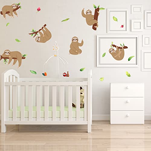 PLIGREAT 2 Stück Faultier Wandtattoo Kinderzimmer Niedliche Tier Wandaufkleber Cartoon Wandaufkleber für Wohnzimmer Schlafzimmer Kindergarten Zuhause Wandkunst Dekoration, 90 x 39 cm von PLIGREAT