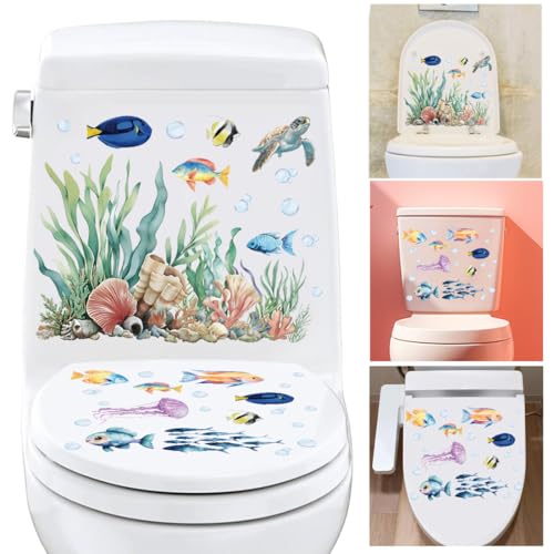 PLIGREAT 2 Stück Ozean Tier Toilette Aufkleber, Seetang Seefisch Schildkröte Toilettensitz Deckel Aufkleber für Badezimmer Badewannen Abdeckung Dekor WC Toilette PLIGREAT 2 Stück Ozean Tier Toilette Aufkleber, Seetang Seefisch Schildkröte Toilettensitz Deckel Aufkleber für Badezimmer Badewannen Abdeckung Dekor WC Toilette von PLIGREAT